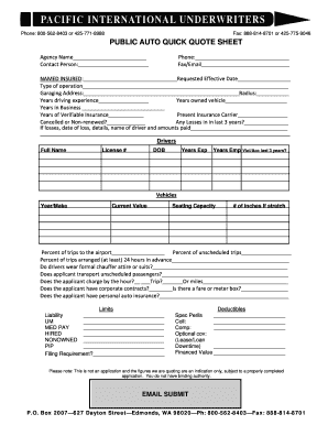 Auto Quick Quote Sheet