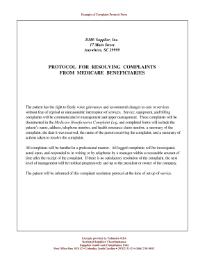 Fillable Online Example of Complaint Protocol Form Fax Email Print ...