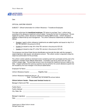 Authorization letter sample - in case of new employees uniforms are issued against a specific authorization letter received from the