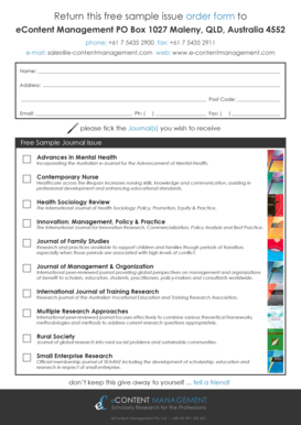 Free Sample Journal Issue Order Form