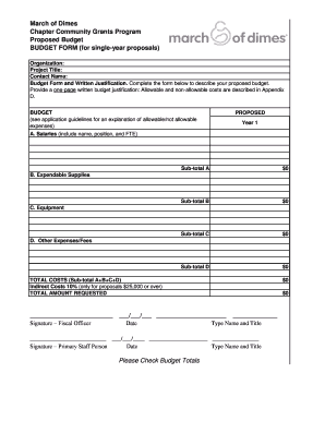 Grants application budget form - March of Dimes