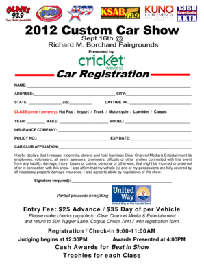 Vehicle Show Registration Form