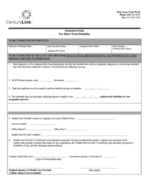 Extension Form For Short Term Disability - CenturyLink Benefits ...