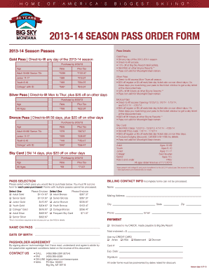 2013-14 Season Pass Order Form