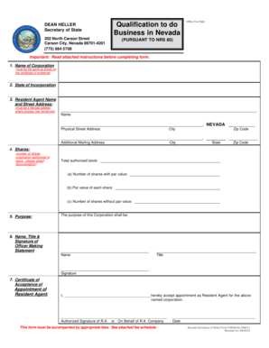 Nevada Business Qualification Form