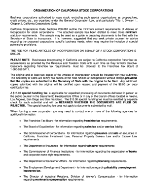 California Articles of Incorporation