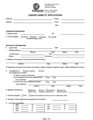 Liquor Liability Insurance Application