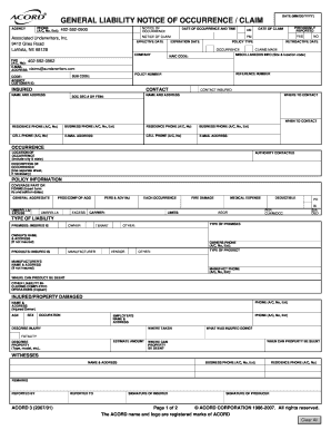 General Liability Notice of Occurrence Claim