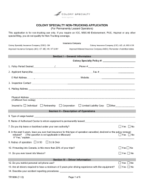 Colony Specialty Non-Trucking Application