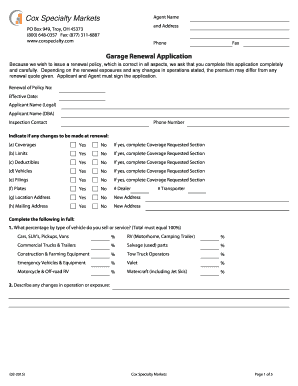 Garage Renewal Application