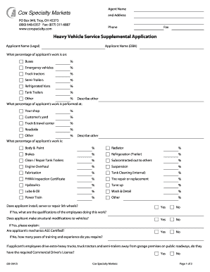 Heavy Vehicle Service Supplemental Application