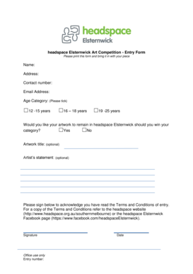 Headspace Elsternwick Art Competition - Entry Form - PDF Archive