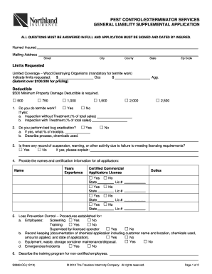 Pest Control Liability Supplemental Application