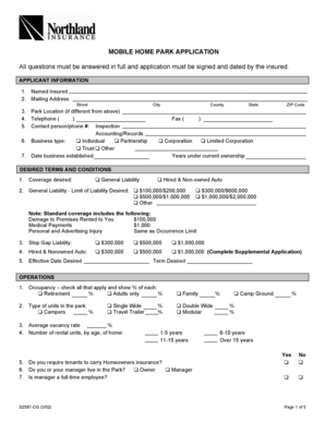 Mobile Home Park Insurance Application