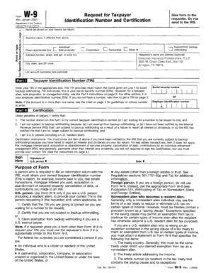 W-9 Form Request for Taxpayer Identification Number