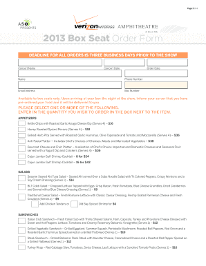 2013 Box Seat Order Form