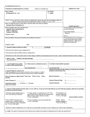 US Bankruptcy Proof of Claim Form