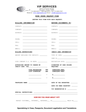 VIP Services Work Order Request Form