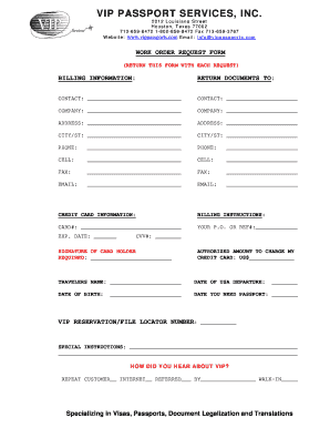 Peru Business Visa Work Order Request Form