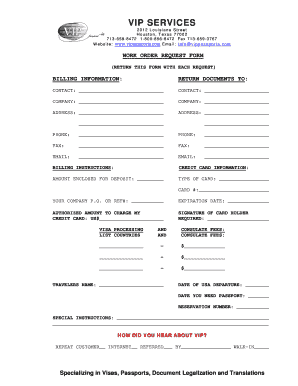 Visa Application Work Order Request Form