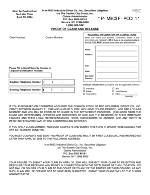MSC Industrial Direct Co. Securities Litigation Proof of Claim