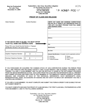 Aon Corp Securities Litigation Proof of Claim