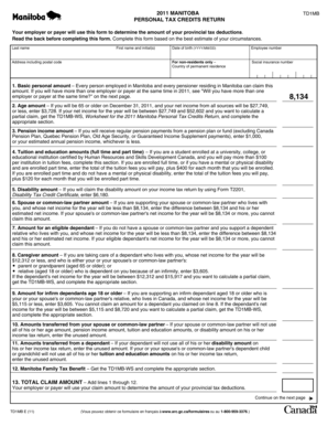 2011 Manitoba TD1MB Personal Tax Credits Return