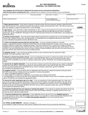 New Brunswick TD1NB Personal Tax Credits Return