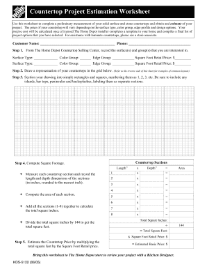 Countertop Project Estimation Worksheet