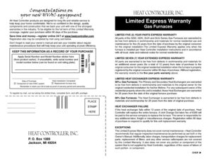 Heat Controller Gas Furnace Warranty Registration
