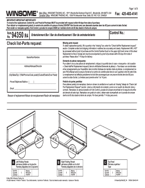 Winsome Trading R4 Entertainment Bar Replacement Parts Request Form