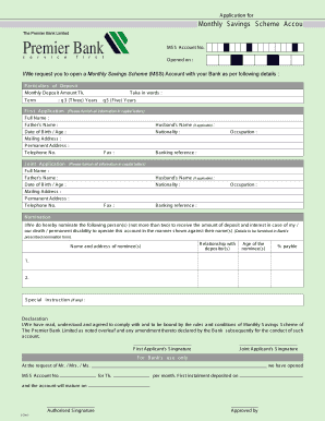 Monthly Savings Scheme Application Form