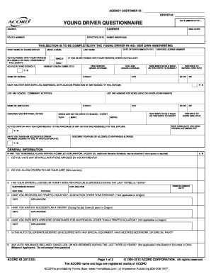 Young Driver Questionnaire Form
