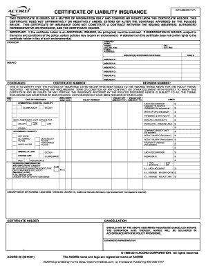 Certificate of Liability Insurance