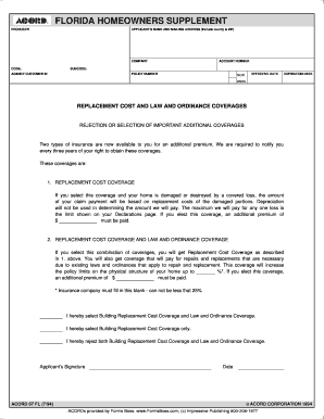 Fillable Online FLORIDA HOMEOWNERS SUPPLEMENT - ACORD Forms Fax Email ...
