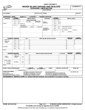 Rhode Island Garage and Dealers Insurance Form