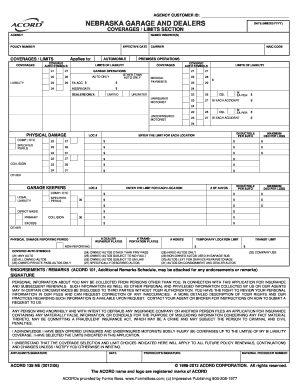 Nebraska Garage and Dealers Insurance Form