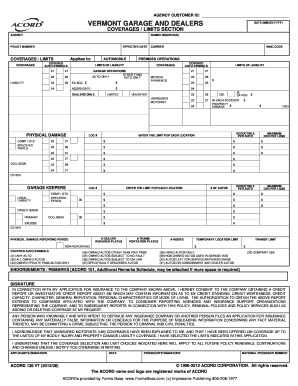 Vermont Garage and Dealers Insurance Form
