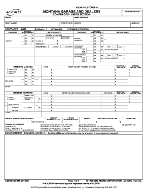 Montana Garage and Dealers Insurance Form