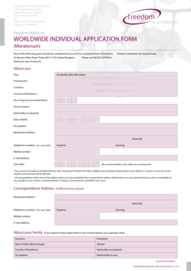 Freedom Healthnet Worldwide Individual Application Form
