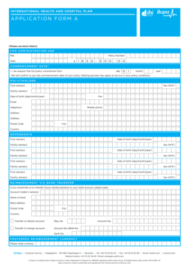 International Health and Hospital Plan Application Form