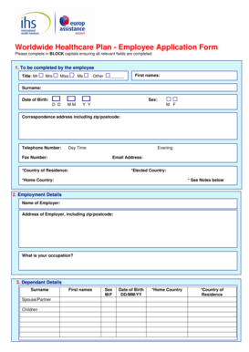 Worldwide Healthcare Plan Employee Application Form