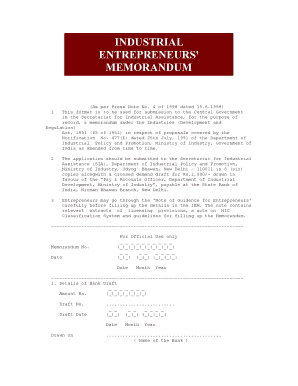 Industrial Entrepreneur Memorandum Form