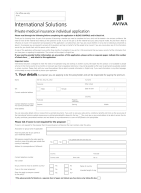 Aviva Private Medical Insurance Application