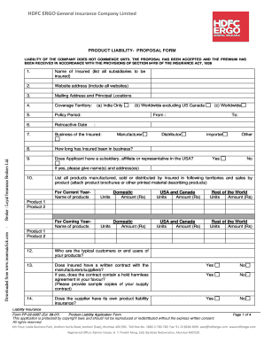 Product Liability Proposal Form