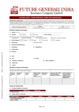 Future Criti-Care Insurance Proposal Form