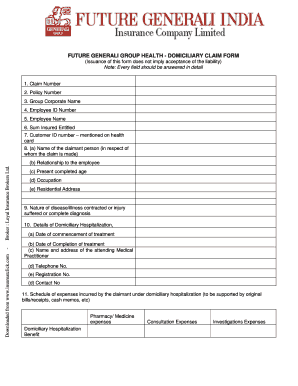 future generali already filled claim form