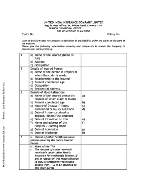 Top Up Medicare Claim Form