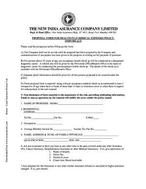 Health Plus Medical Expenses Policy Proposal Form