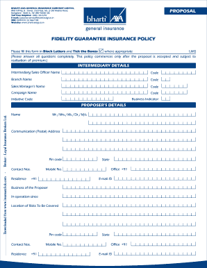 Fidelity Guarantee Insurance Proposal Form